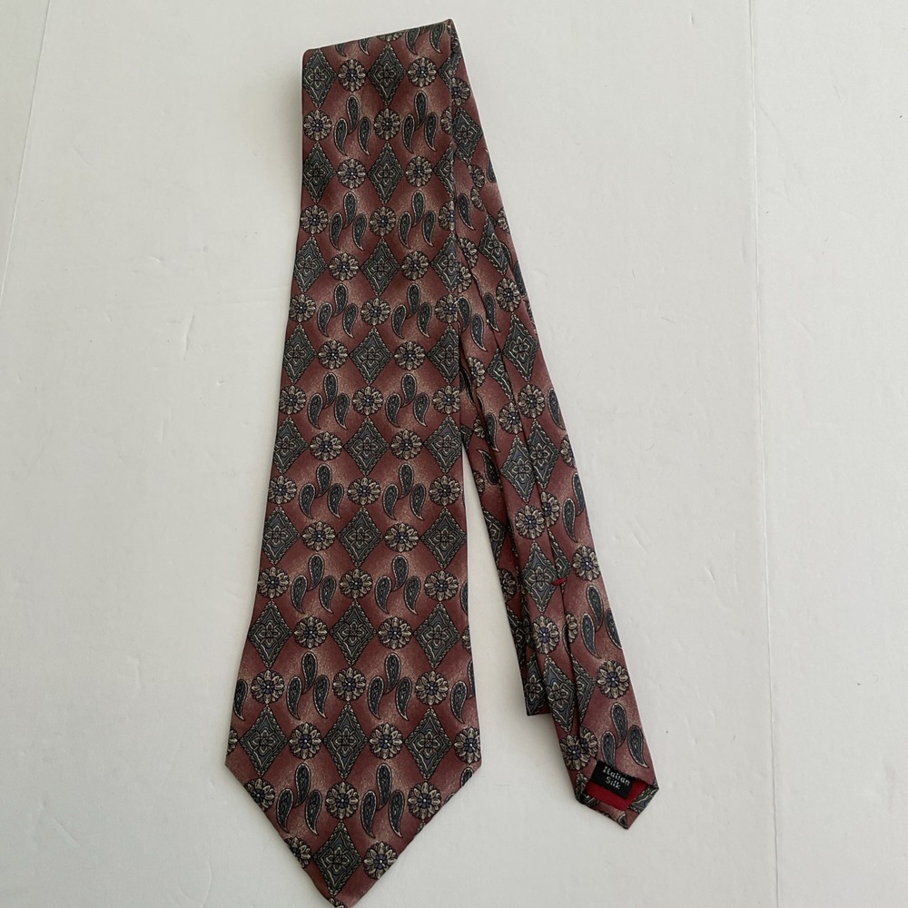 Men's Savile Row Red Maroon Gray Paisley Italian Silk Tie